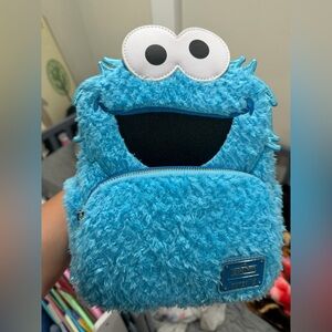Loungefly Sesame Street Cookie Monster Mini Backpack Blue Fuzzy Plush